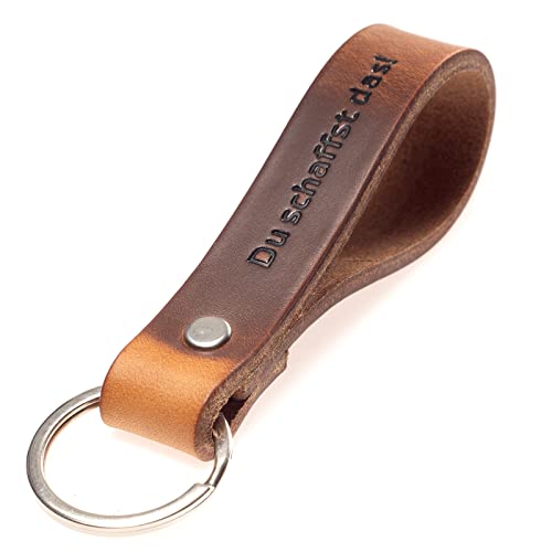 ELBERCRAFT® Schlüsselanhänger Leder DU SCHAFFST DAS! der Schlüssel Organizer für deine Schlüsseltasche keychain made in Germany braun Gravur schwarz von ELBERCRAFT