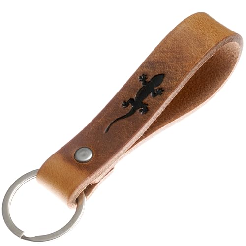 ELBERCRAFT® Schlüsselanhänger Leder Gekko der Schlüssel Organizer für deine Schlüsseltasche keychain made in Germany braun Gravur schwarz Gecko von ELBERCRAFT
