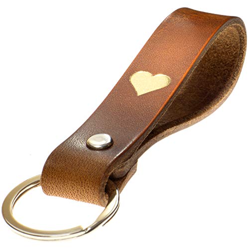 ELBERCRAFT® Schlüsselanhänger Leder HERZ der Schlüssel Organizer für deine Schlüsseltasche keychain made in Germany braun Gravur gold von ELBERCRAFT
