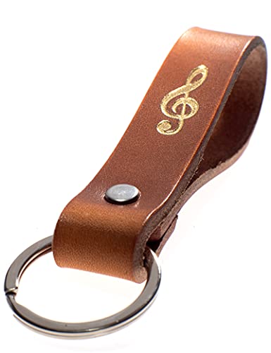 ELBERCRAFT® Schlüsselanhänger Leder NOTENSCHLÜSSEL der Schlüssel Organizer für deine Schlüsseltasche keychain made in Germany braun Gravur gold von ELBERCRAFT