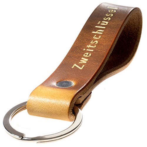 ELBERCRAFT® Schlüsselanhänger Leder ZWEITSCHLÜSSEL der Schlüssel Organizer für deine Schlüsseltasche keychain made in Germany braun Gravur gold von ELBERCRAFT