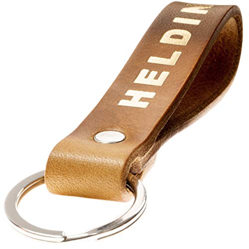 ELBERCRAFT® Schlüsselanhänger Leder HELDIN Geschenk für Frauen oder Männer pflanzlich gegerbt braun mit gravur gold 12 cm made in Germany Leather Keychain von ELBERCRAFT
