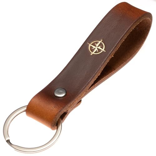 ELBERCRAFT® Schlüsselanhänger Leder KOMPASS der Schlüssel Organizer für deine Schlüsseltasche keychain made in Germany braun Gravur gold von ELBERCRAFT