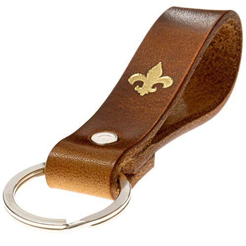 ELBERCRAFT® Schlüsselanhänger Leder Lilie Geschenk für Frauen oder Männer pflanzlich gegerbt braun mit gravur gold 12 cm made in Germany Leather Keychain von ELBERCRAFT