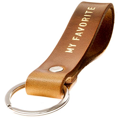 ELBERCRAFT® Schlüsselanhänger Leder MY FAVORITE Geschenk für Frauen oder Männer pflanzlich gegerbt braun mit gravur gold 12 cm made in Germany Leather Keychain von ELBERCRAFT