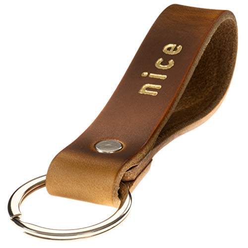 ELBERCRAFT® Schlüsselanhänger Leder NICE Geschenk für Frauen oder Männer pflanzlich gegerbt braun mit gravur gold 12 cm made in Germany Leather Keychain von ELBERCRAFT