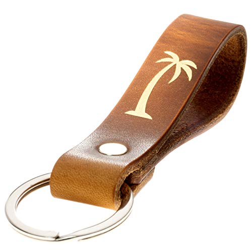 ELBERCRAFT® Schlüsselanhänger Leder Palme Geschenk für Frauen oder Männer pflanzlich gegerbt braun mit gravur gold 12 cm made in Germany Leather Keychain von ELBERCRAFT