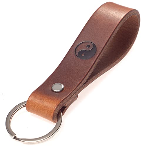 ELBERCRAFT® Schlüsselanhänger Leder YIN UND YANG der Schlüssel Organizer für deine Schlüsseltasche keychain made in Germany braun Gravur schwarz von ELBERCRAFT