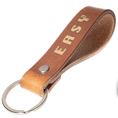 ELBERCRAFT® Schlüsselanhänger Leder EASY Geschenk für Frauen oder Männer pflanzlich gegerbt braun mit gravur gold 12 cm made in Germany Leather Keychain von ELBERCRAFT