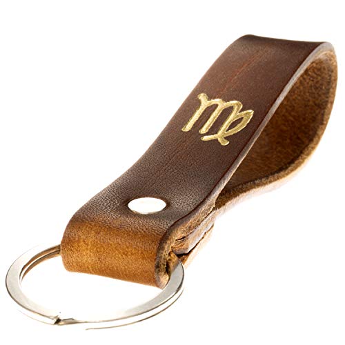 ELBERCRAFT® Schlüsselanhänger Leder Sternzeichen Jungfrau Gold geprägt das kleine Geschenk zum Geburtstag für deinen Lieblingsmenschen Frau oder Mann Handmade in Germany von ELBERCRAFT