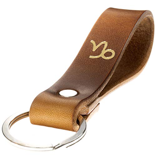 ELBERCRAFT® Schlüsselanhänger Leder Sternzeichen Steinbock Gold geprägt das kleine Geschenk zum Geburtstag für deinen Lieblingsmenschen Frau oder Mann Handmade in Germany von ELBERCRAFT