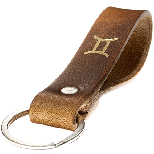 ELBERCRAFT® Schlüsselanhänger Leder Sternzeichen Zwilling Gold geprägt das kleine Geschenk zum Geburtstag für deinen Lieblingsmenschen Frau oder Mann Handmade in Germany von ELBERCRAFT