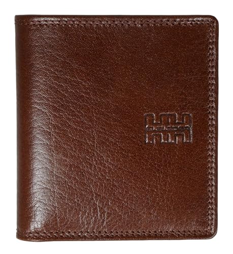 ELBLEDER kleine Slim Wallet Geldbörse Leder Braun RFID-Schutz mit Münzfach, Echtleder Mini Geldbeutel Carré für Damen & Herren, Portemonnaie mit 6 Kartenfächer von ELBLEDER