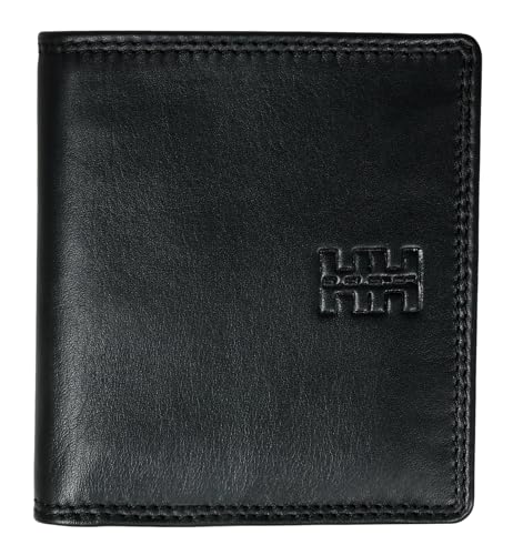 ELBLEDER kleine Slim Wallet Geldbörse Leder Schwarz RFID-Schutz mit Münzfach, Echtleder Mini Geldbeutel Carré für Damen & Herren, Portemonnaie mit 6 Kartenfächer von ELBLEDER