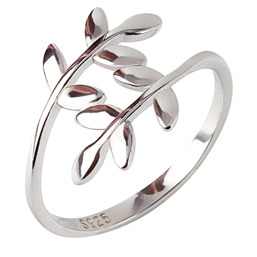 ELBLUVF Silber 925 Blätter Laurel Olivenblatt verstellbar Damen Ringe Größe wählen (17.32) von ELBLUVF