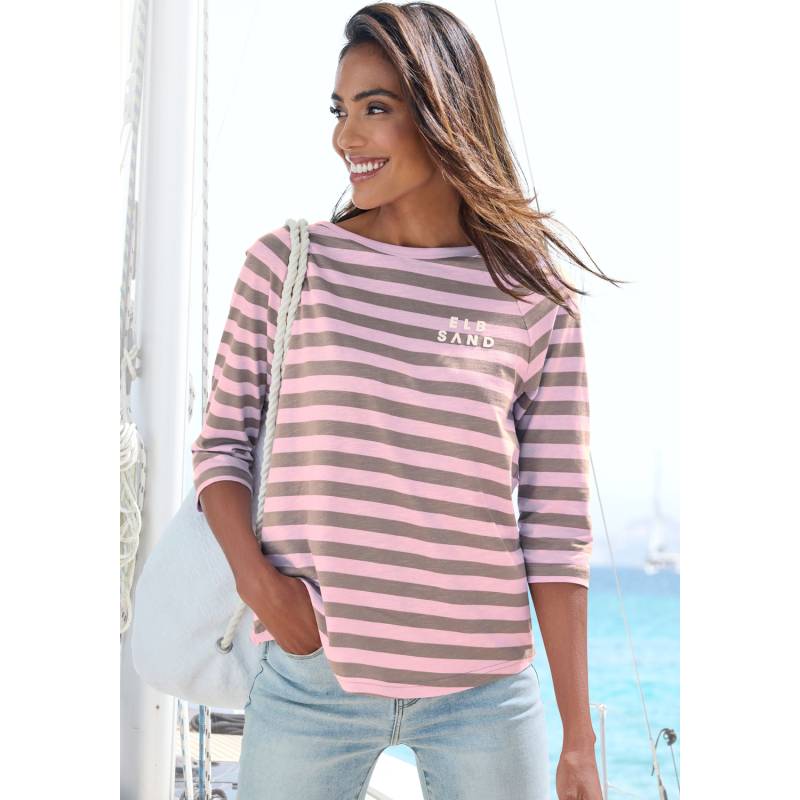 ELBSAND 3/4-Arm-Shirt Damen flieder-taupe gestreift Gr.XL von ELBSAND