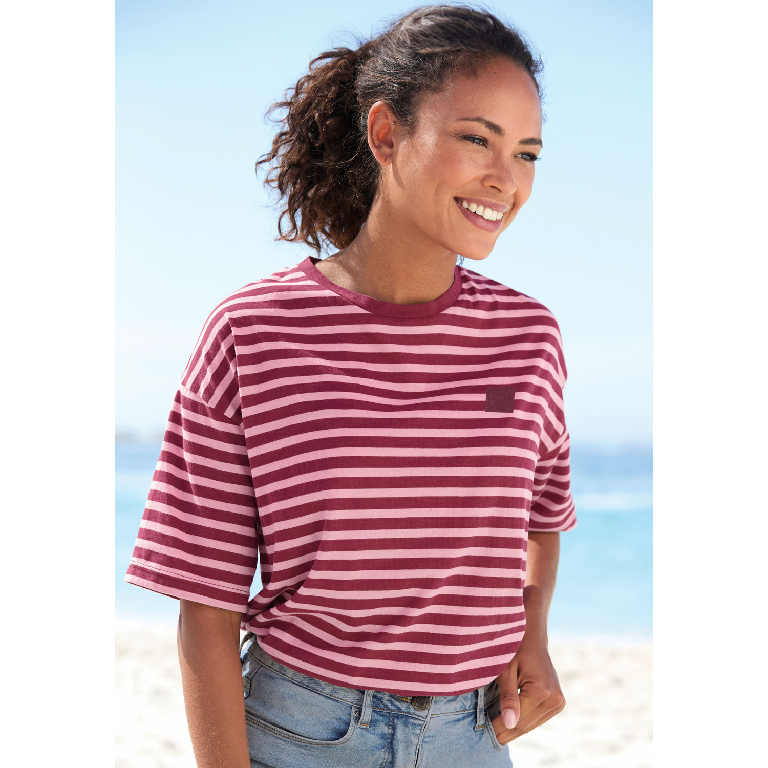 ELBSAND T-Shirt Damen rosé-weinrot gestreift Gr.XXL (44) von ELBSAND