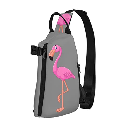 Cartoon Flamingo Print Sling Bag Crossbody Sling Rucksack Schultertasche Brusttasche Reise Wandern Outdoor Daypack Schwarz Einheitsgröße Schwarz Einheitsgröße, Schwarz , Einheitsgröße, Europäischer und amerikanischer Stil von ELBULL