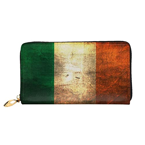 ELBULL Bedruckte Geldbörse mit irischer Flagge, Damen, mit Reißverschluss, lange Ledergeldbörse von ELBULL
