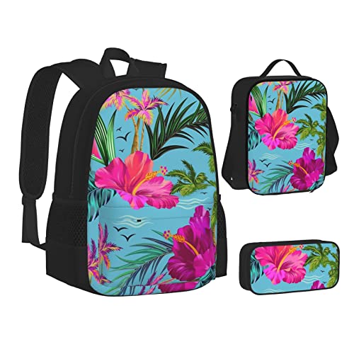 ELBULL Bell Orchidee Schulrucksack Jungen Mädchen Schulbüchertasche Set Schüler Rucksack mit Lunchbox und Federmäppchen, Hello Hawaii, Einheitsgröße, Reiserucksäcke von ELBULL