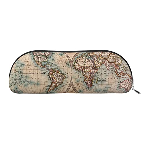 ELBULL Federmäppchen, Motiv Old Stained World Map, Ledertasche, Stiftehalter, Schreibwaren-Box mit Reißverschluss, Aufbewahrungstasche für Studenten und Büro, silber, Einheitsgröße, Europäischer und amerikanischer Stil von ELBULL