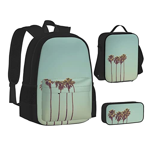 ELBULL Japanische Kirschblumen Schulrucksack Jungen Mädchen Schule Büchertasche Set Schüler Rucksack mit Lunchbox und Federmäppchen, Palme, Einheitsgröße, Reiserucksäcke von ELBULL