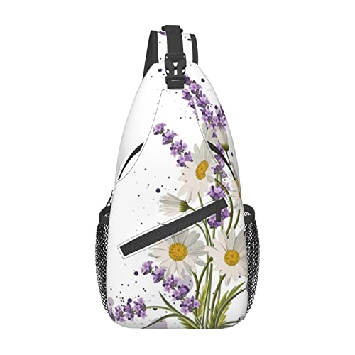 ELBULL Lavendel und Gänseblümchen Umhängetasche, leichte Schultertasche, Reisen, Wandern, kleiner Rucksack für Damen und Herren, Geschenke, Schwarz , Einheitsgröße von ELBULL