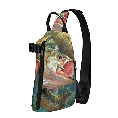 ELBULL Schultertasche mit Fischdruck, Crossbody Sling Rucksack Schultertasche Brusttasche Reise Wandern Outdoor Daypack, Schwarz, Einheitsgröße, Schwarz, Einheitsgröße, Schwarz , Einheitsgröße, Europäischer und amerikanischer Stil von ELBULL