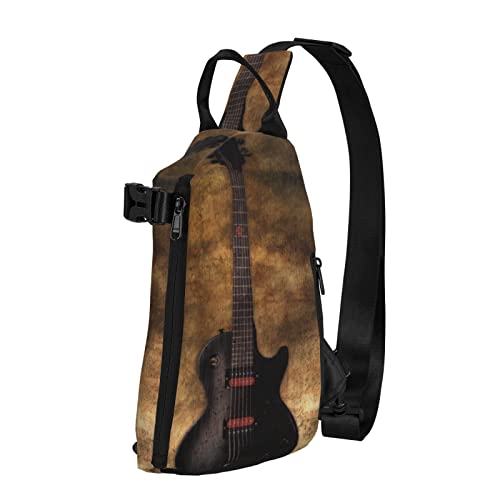 ELBULL Sling Bag mit Musikgitarren-Druck, Crossbody Sling Rucksack Schultertasche Brusttasche Reise Wandern Outdoor Daypack, Schwarz, Einheitsgröße, Schwarz, Einheitsgröße, Schwarz , Einheitsgröße, Europäischer und amerikanischer Stil von ELBULL