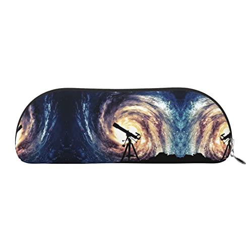 ELBULL Space Galaxy mit Teleskop-Druck, Leder, Schreibwaren-Tasche, Federmäppchen, Reißverschluss, für Teenager, Jungen, Mädchen, silber, Einheitsgröße, Kinderrucksack von ELBULL