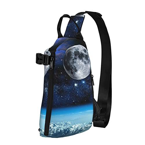 ELBULL Space Planet Print Sling Bag Crossbody Sling Rucksack Schultertasche Brusttasche Reise Wandern Outdoor Daypack Schwarz Einheitsgröße Schwarz Einheitsgröße, Schwarz , Einheitsgröße, Europäischer und amerikanischer Stil von ELBULL