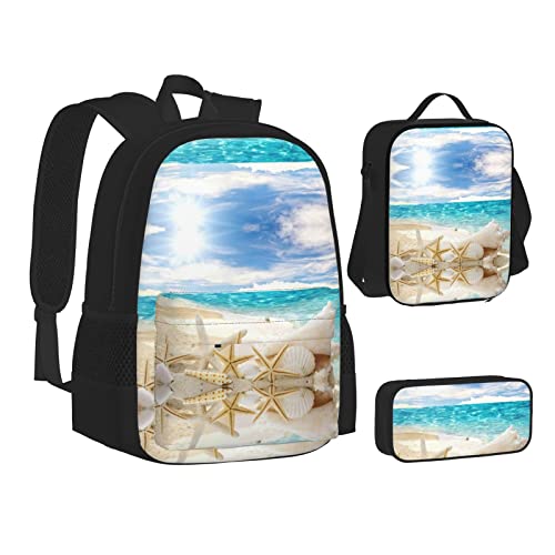 ELBULL Space Planet Schulrucksack Jungen Mädchen Schule Büchertasche Set Schüler Rucksack mit Lunchbox und Federmäppchen, Ocean Beach, Einheitsgröße, Reiserucksäcke von ELBULL