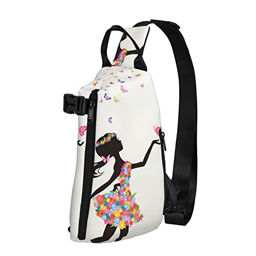 Girl Dance Butterfly Print Sling Bag, Crossbody Sling Rucksack Schultertasche für Damen Herren, Reisen Wandern Daypack, Schwarz, Einheitsgröße, Schwarz, Einheitsgröße, Schwarz , Einheitsgröße, Europäischer und amerikanischer Stil von ELBULL