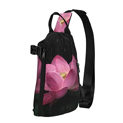 Lotus Flower Print Sling Bag Crossbody Sling Rucksack Schultertasche Brusttasche Reise Wandern Outdoor Daypack Schwarz Einheitsgröße Schwarz Einheitsgröße, Schwarz , Einheitsgröße, Europäischer und amerikanischer Stil von ELBULL