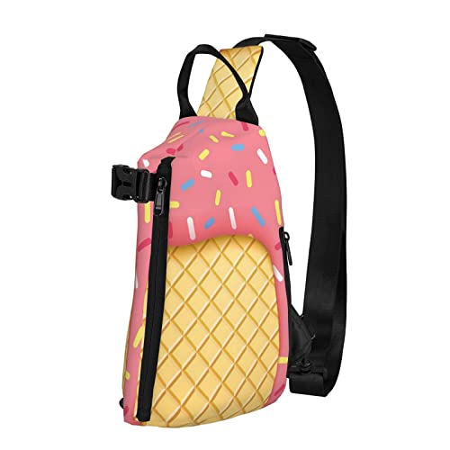 Schultertasche mit Eiscreme- und Waffelmuster-Druck, Crossbody-Sling-Rucksack, Umhängetasche, Reisen, Wandern, Outdoor-Tagesrucksack, Schwarz, Einheitsgröße, Schwarz , Einheitsgröße, Europäischer und amerikanischer Stil von ELBULL