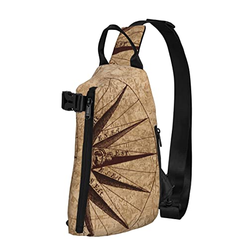 Sling Bag mit Kompass-Kartendruck, Umhängetasche, Umhängetasche, Umhängetasche, Reisen, Wandern, Outdoor, Tagesrucksack, Schwarz, Einheitsgröße, Schwarz , Einheitsgröße, Europäischer und amerikanischer Stil von ELBULL