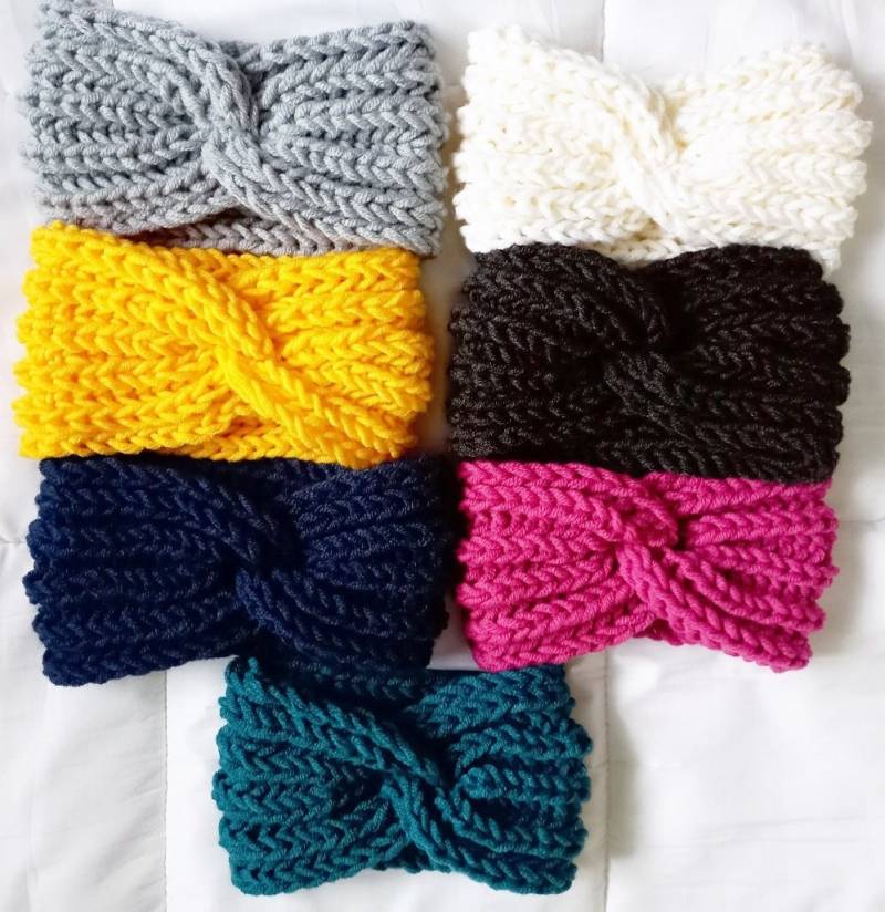 El Burro Damen Stirnband Haarband Ohrenwärmer Ohrenschützer Gestrickt Gelb Blau Anthrazit Grau Wollweiß Petrol Pink Acryl Mit Schurwolle von ELBURROkreativ