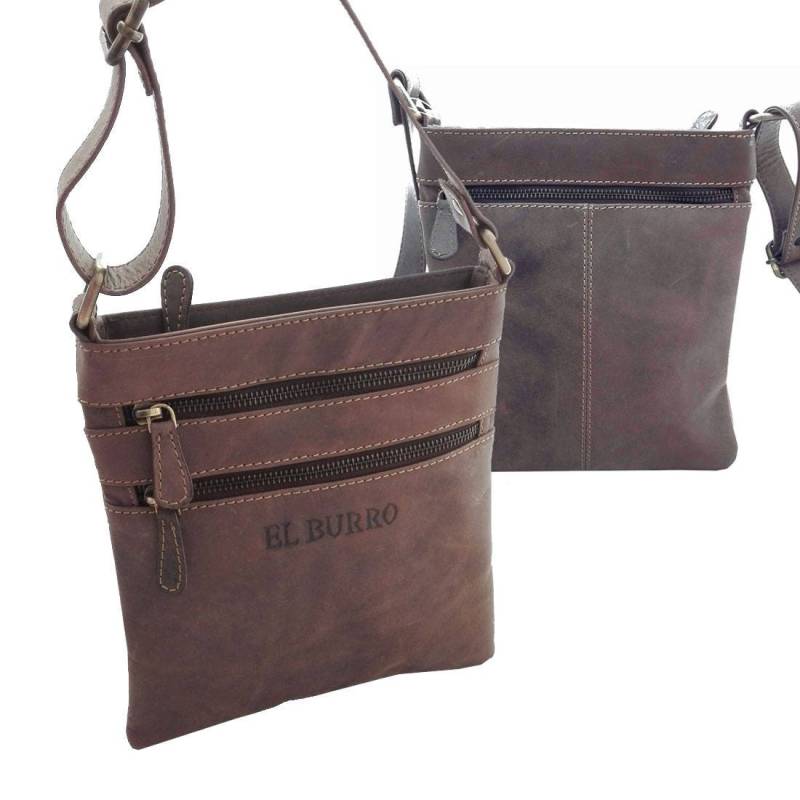 El Burro Marron Leder Leather Bag Rustikale Tasche Shoulder With Zipper Schultertasche Umhängetasche Braun Western Country 21 X 23 cm von ELBURROkreativ