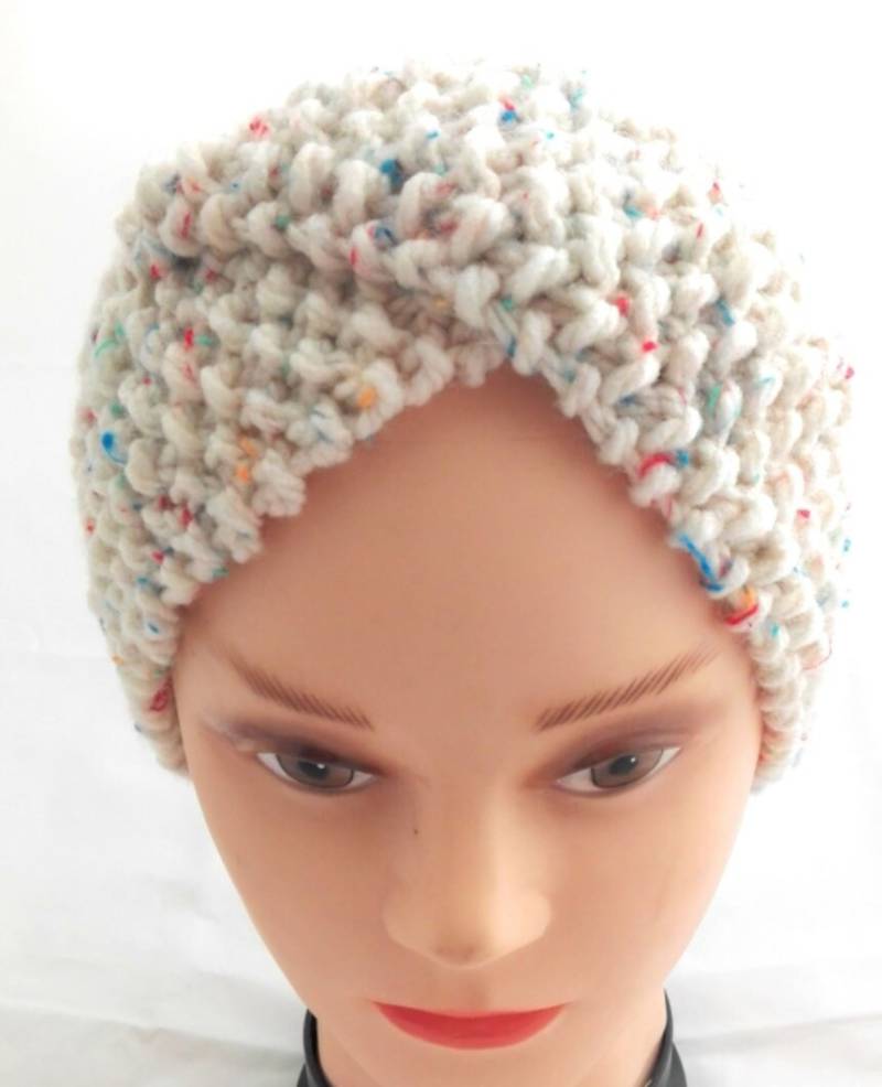 El Burro Stirnband Gestrickt Haarband Ohrwärmer Wollweiß Woolwhite Polyacryl Mit Viskose Strickband Blau Grüne Rote Farbtupfer von ELBURROkreativ