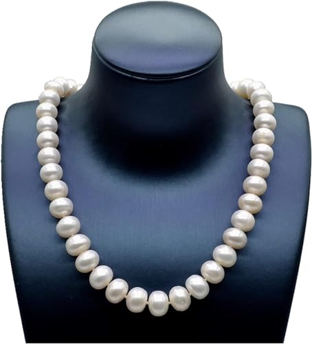 ELCCHRLD Große Perlenkette natürliche weiße Süßwasserperlen Durchmesser 11-12 mm Damen Halskette Verlobungsschmuck Mutter Geschenk erfüllen(Size:6 1/8) von ELCCHRLD