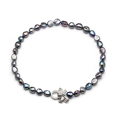 ELCCHRLD 10-11 mm echte natürliche Süßwasserperlenkette for Frauen, schöne barocke große Perlenkette(Color:6 3/4,Size:Gray) von ELCCHRLD