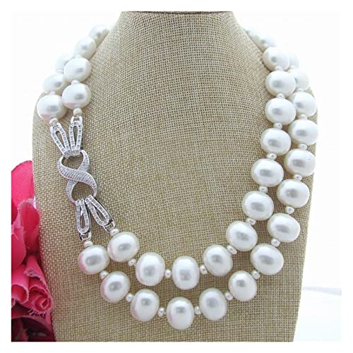 ELCCHRLD Ketten für Damen 2 Stränge 15 x 19 mm weiße Muschel-Perlen-Halskette Pave-Verschluss Mode-Accessoires von ELCCHRLD