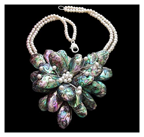 ELCCHRLD Ketten für Damen 2 Stränge Weiße Süßwasserperle Abalone Shell Flower Statement Halskette Mode-Accessoires von ELCCHRLD