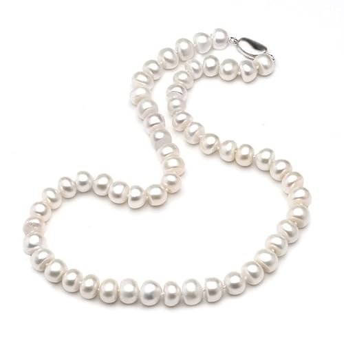 ELCCHRLD Ketten für Damen Echte natürliche Süßwasserperlenkette Frauen, echte weiße Perlenketten in Box Mode-Accessoires (Color : 8-9mm, Size : 45cm) von ELCCHRLD