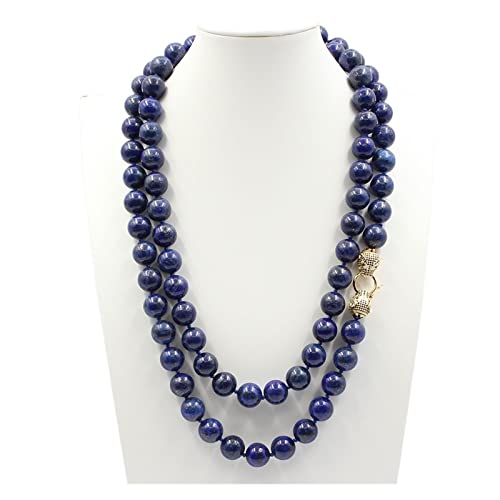 ELCCHRLD Ketten für Damen GuaiGuai Jewelry 50" Naturedelstein 14MM blauer glatter runder Lapislazuli Halskette -Verschluss for Frauen erfüllen Mode-Accessoires von ELCCHRLD