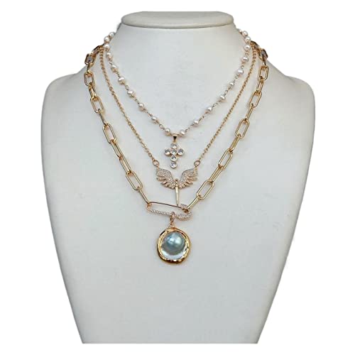 ELCCHRLD Ketten für Damen Natürliche kultivierte weiße Perle Mabe Perle Kruzifix Charm Kette Statement Halskette 16,5-21 Zoll Mode-Accessoires von ELCCHRLD