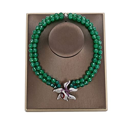 ELCCHRLD Ketten für Damen Schmuck 18-19 Zoll 2 Reihen grüne runde Achate Halskette roter Kristallblumenanhänger for Frauen erfüllen Mode-Accessoires von ELCCHRLD