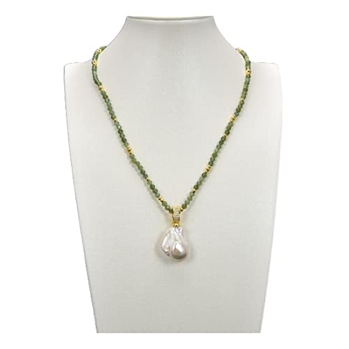 ELCCHRLD Ketten für Damen Schmuck 19 Zoll 6 mm natürliche grüne Kyanit-Halskette kultivierte weiße Keshi-Perlen-Anhänger erfüllen Mode-Accessoires von ELCCHRLD