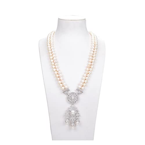 ELCCHRLD Ketten für Damen Schmuck 23 Zoll 2 Stränge Natürliche Weiße Perlenkette Anhänger erfüllen Mode-Accessoires von ELCCHRLD
