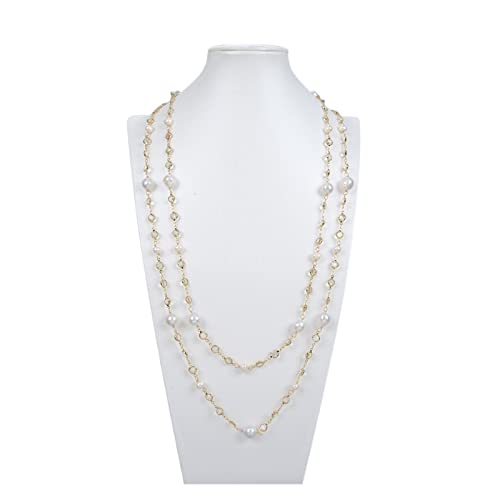 ELCCHRLD Ketten für Damen Schmuck Atemberaubende natürliche kultivierte 69-Zoll-weiße runde Keshi-Perlen-Kristallketten-Halskette for Frauen erfüllen Mode-Accessoires von ELCCHRLD